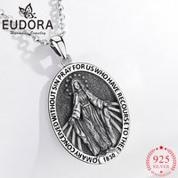 Eudora 925 Sterling Silver Virgin Mary Necklace Sacred Heart Cross Christian Pendant Amulet Women Vintage Jewelry Exquisite Gift