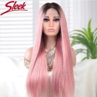 Sleek 26 Inch Pink Colored Human Hair Wigs For Women 13x6x1 Lace Front Wigs 24 Inch Pink Lace Front Wigs With Black Roots