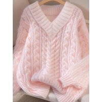 Laid-back Thick Knitted Sweater Autumn Winter Outerwear New Style Overhead Design Loose Fit Top Polyester Fiber Relaxing Style