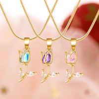 Light Luxury Zircon Tulip Pendant Necklace for Women Elegant Flower Clavicle Chain Necklace Sweet Charms Jewelry Accessory Gift