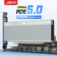 JEYI 2-Bay NVME SSD PCIe 5.0 X16 Expansion Card 256Gbps with Heatsink Supports 2280/60/42/30 SSD Support Bifurcation and RAID