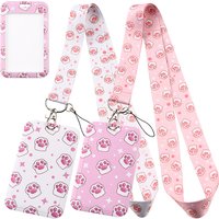 Kawaii Pink Cat Paw Credential Holder Lanyard For Keys Neck Strap Keychain ID Card Badge Holder Hang Rope Keyring Accessories