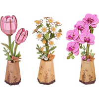 ROKR 3D Wooden Puzzle Flowers Bouquet Wooden Bloom Craft Model Kits Eternal Flowers Romantic Gift for Birthday Mother's Day