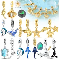 Original Ocean Charms 925 Silver Shark Seashell Pendant Beads Fit Bracelets Bag Keychain Charm Diy Women Gift Accessory