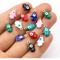 20pcs 13x9mm Enamel Evil Eyes Hand Charms Pendant Small DIY Jewelry Making Accessories Findings for Necklace Bracelet Earrings