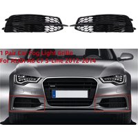 Glossy Black Front Bumper Fog Lamp Grille For AUDI A6 C7 S-Line 2012 2013 2014 Pair Honeycomb Fog Light Grill Covers