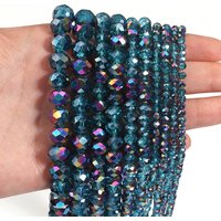 1 Strand 3 4 6 8 10mm Faceted Crystal Beads Peacock Blue Rondelle Flat Glass Loose Spacer Beads For Jewelry Making DIY Necklace