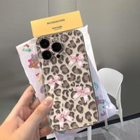 Leopard Bow Phone Case For iPhone 17 16 15 11 12 14 13 Pro Max Mini XS X XR 7 Plus 17E Air Shockproof Transparent Cover Fundas