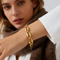 Coffee Bean Chain Bracelet For Women, Stainless Steel Waterproof, Chunky Handmade Wrist Jewelry