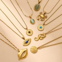 Sexy Lips Stainless Steel Woman's Necklace Punk Fashion Gold Color Charm Geometric Oval Stone Choker Collars Jewelry Party Gift