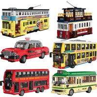 Classic Hong Kong Style Double Decker Bus Retro Model Building Block MOC City Car Toys Taxi Antique Tram Puzzle Brick Kids Gifts