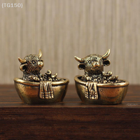 【TG150】Vintage Brass Highland Cattle Tea Pet Desk Ornament Creative Home Office Decor Unique Gift【WT】