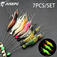 JUSEPU 7PCS Luminous Shrimp Fishing Lures 8cm 6g Artificial Bait Soft Lure for Saltwater Freshwater Bass Trout Fishing Tackle.
