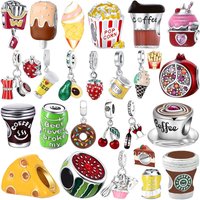 Coffee Donut French Fries Popcorn 925 Sterling Silver Charm Bead Fit Original Bracelet Keychain Necklace Diy Jewelry Accessories