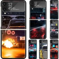 GTR Sport Car JDM Hard PC Phone Case For Samsung Galaxy Z Flip 7 6 5 4 3 Black ZFlip7 ZFlip6 Flip5 Flip4 Flip3 5G Print Cover Ga