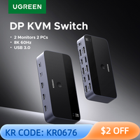 UGREEN 8K 60Hz DP KVM Switch 2 Monitors 2 PCs USB 3.0 Sharing Keyboard Mouse Monitor with HDR 3D for Desktop Printer
