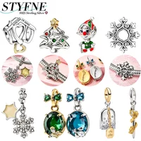 925 Silver Charms Xmas Tree Elf Snowflake Home Heart Bow Zircon Beads Fit Bracelet Bag Keychain Pendant DIY Jewelry for Women