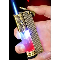 Butane Gas Lighter Blue Flame Transparent Gas Chamber Color Light Shines Straight Charge Inflatable Lighter Outdoor BBQ Survival