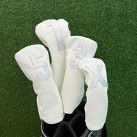 Golf Club Covers for 1/3/5 UT Wood Clubs, Premium PU Leather, Minimalist Design Digital, Waterproof ,Golf Accessories