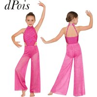 Kids Girls Shiny Mesh Lyrical Figure Skating Gymnastic Leotards Jumpsuit Sleeveless Sequin Sheer Dance Bodysuit Ballet Dancewear
