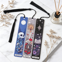 Sun Moon Star Tarot Bookmark Black Tassel Gothic Floral Skull Book Page Marker Reader Gift Stationery Supplies