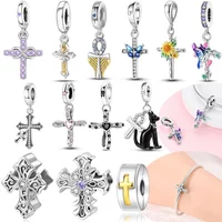 Cross Ankh Angel Wing Cat Dangle Original Charms Silver Plated Beads Fit Bracelets Bag Keychain Charms Diy Women Gift Accessory