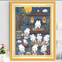 Peinture de lapin de dessin animé bricolage, kits d'invitation au point de croix, broderie au point de croix, artisanat grossier, tissu imprimé, décoration de la maison