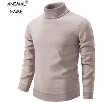 Automne hommes pull à col roulé hiver tricot pulls col roulé chaud hommes pull ample dessus de couleur unie