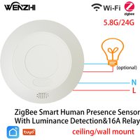 ZigBee/WiFi MmWave Radar Human Body Presence Motion Sensor For Light Switch Luminosity Detection 110/220V Tuya Smart Life Home
