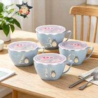 Totoro Stainless Steel Instant Noodle Bowls with Lid Cartoon A-Z Insulated Soup Tableware Lunch Box Cute Canteen Food Case Gift