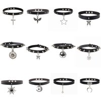 Gothic Star Butterfly Angel Choker Necklaces Women Girls Rivet PU Leather Necklace Punk Neck Collars Choker Necklace Cool Collar