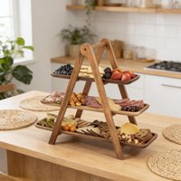 3 Tier Cupcake Stand 3 Tier Rectangle Platter Detachable Wood Serving Tray for Party Fruit Dessert Table Cake Snack Pastry