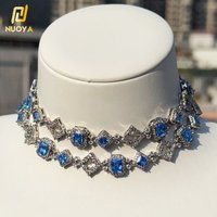 11mm Blue Gemstone Cluster Tennis Chain Choker Geometric Shape Hip Hop Link Necklace for Men Women Drop Shipping Wholesale