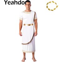 Men's Roman Julius Caesar Cosplay Costume Ancient Greek Retro Gold Decoration Toga Roman Robe with Leaf Crown Carnival Dress Up