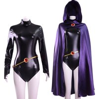 Teen Titans Raven Cosplay Costume Super hero Cloak Jumpsuits Zentai Halloween Fancy Ball Adult kids Suit
