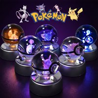 Boule de cristal Pokémon 3D Mewtwo Pikachu Gengar Pokeball Lampe de nuit 3D Statue en verre Boule de cristal Pokémon Cadeau d'anniversaire