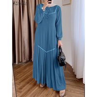 2025 ZANZEA Fashion Muslim Abaya Dress Women Maxi Dresses Long Lantern Sleeve Pleated Sundress Robe Femme Loose IsIamic Clothing