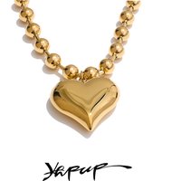 Yhpup High Quality Beads Chain Metal Heart Star Round Ball Necklace Pendant Waterproof Texture Smooth Stainless Steel Jewelry