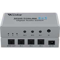 Wiistar 3 Port Optical Switcher with 3 way Spdif Toslink Optical Digital Audio Splitter 3 In 1 Out With IR Remote Control