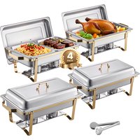 SucceBuy 8 Qt 4-pack komfoorbuffetset roestvrijstalen chafer met 2 volledige grootte en 4 halve grootte pannen Catering Warmer Server