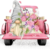 1 Pink Goblin Flower Cart Iron-On Sticker Floral Heat Transfer Decal T-Shirt, Apron, Pillowcase DIY Decorative Sticker