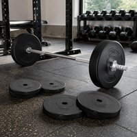 Set mit Gewichtsscheiben, Zementkern mit Kunststoffbeschichtung für den leisen Einsatz im Heimfitnessstudio, Hantel- und Langhantelscheiben für Krafttraining, 2 x 10 kg und 2 x 5 kg, insgesamt 30 kg.