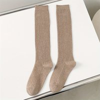 1 Pair Womens Knee High Ribbed Socks Soft Warm Knit Stockings Daily Wear In Black White Grey Beige Brown Comfortable Hosiery