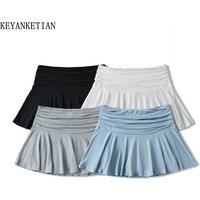 KEYANKETIAN 2024 New Launch Women's Pleated Patchwork Mini Skirt Y2K Hot sweet Stretch High-Waisted A-Line Skirt Pantskirt