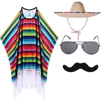 Costume de fête mexicaine pour enfants et adultes, poncho Everak coloré, chapeau Sombrero, ensemble de lunettes de soleil et moustache, carnaval d'Halloween