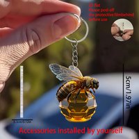 2D Flat Acrylic Bee Keychain – Hexagon Honeycomb Car Mirror Décor, Multifunctional Bag & Home Gift