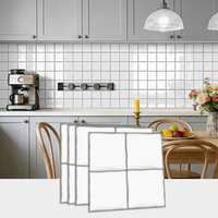 3D Epoxy White Tile Wall Stickers (6x6inch) Self-Adhesive PET+PU Waterproof Decor for Kitchen Bathroom