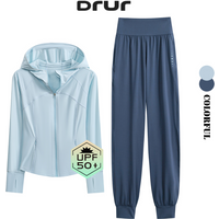 DRUR UPF+ 100 Tracksuit Set For Women With Long Sleeve Full Zip-Up Hooded Sweatshirt and Jogging Pants Suits 2 Piece Gym Outfits