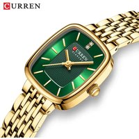 Curren 9093 Square Quartz Watch for Ladies, Waterproof Minimalist Casual Wristwatch with Stainless Steel Strap