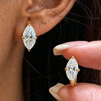 CEICI Boucles d'oreilles créoles en moissanite taille marquise 2cttw 5x0mm pour femmes, plaqué argent S925, or 18K, bijoux fins de mariage, cadeau